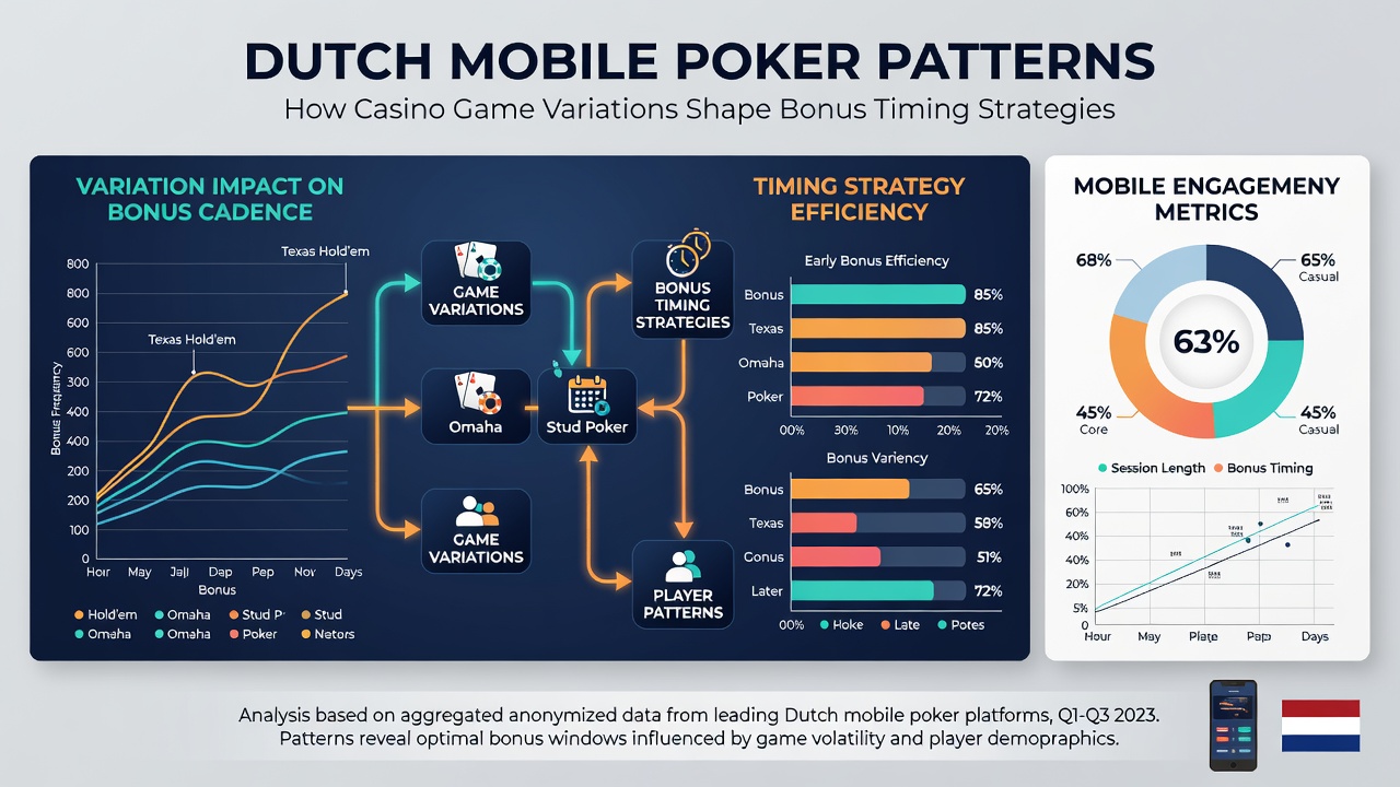 Grafiek die bonus timing patronen weergeeft over verschillende pokervarianten in mobiele apps